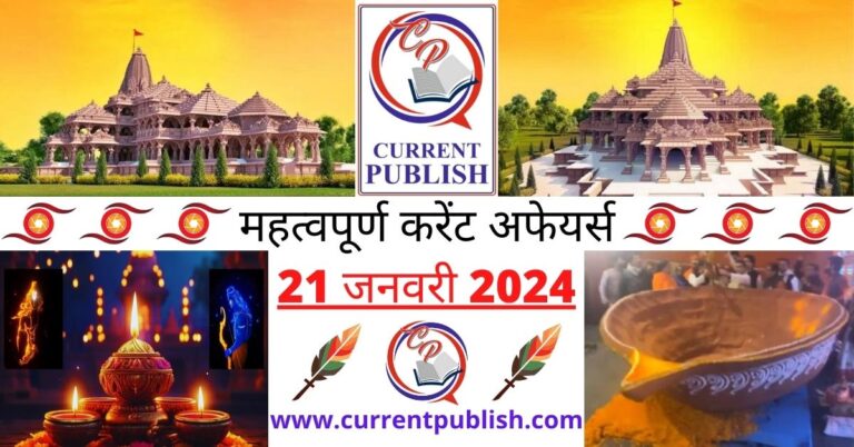Important 21 January 2024 Current Affairs in Hindi | Today Current Affairs